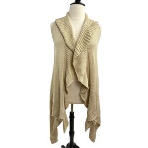 Boho Soft Knit High Low Sweater Vest with Shawl Collar, Size Large